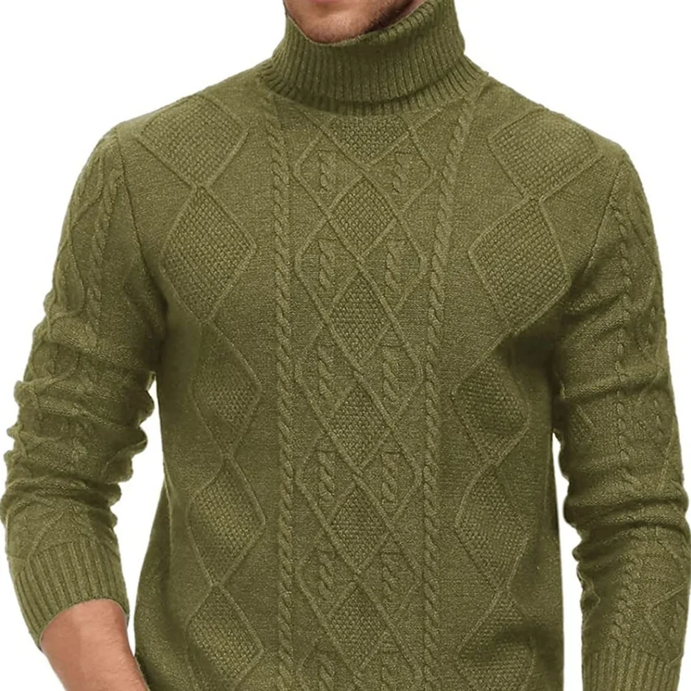 Men's Vintage Turtleneck Sweater Slim Fit Cable Knit Fisherman Sweater - Picture 1 of 5
